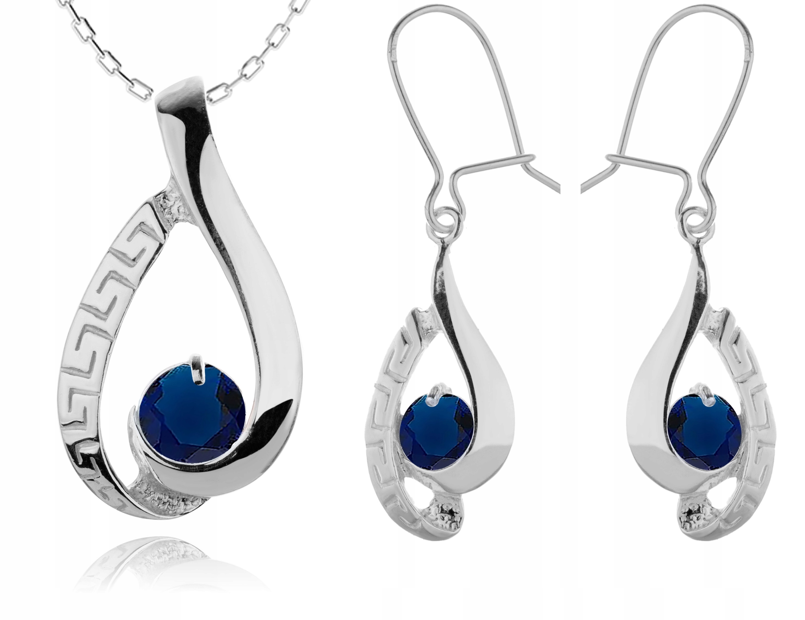 

Srebrny Komplet Biżuterii Z Niebieskimi Cyrkoniami