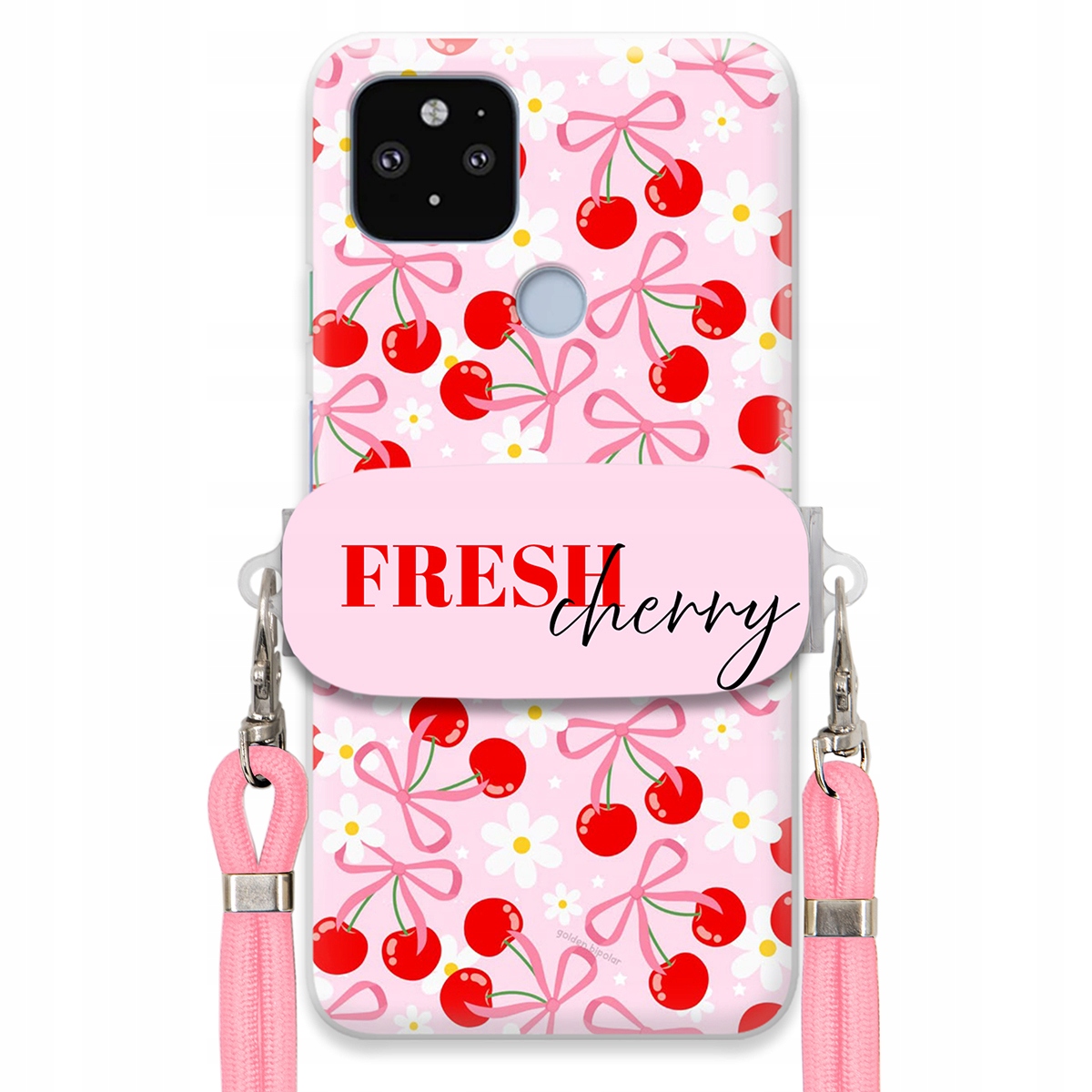 Puzdro pre Google Pixel 5XL Case Držiak šnúrok Ružový Fresh Cherry Kokardy