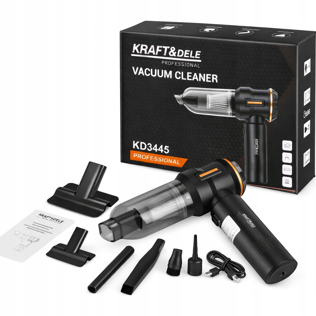 Vysavač Do Auta Pumpa 100W 6000MAH 3V1 Hepa Usb-c 0,2L