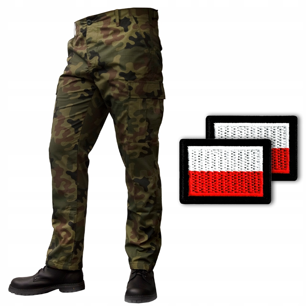 Spodnie Bojówki Taktyczne Wojskowe Bdu Plus Woodland M Flagi Polski