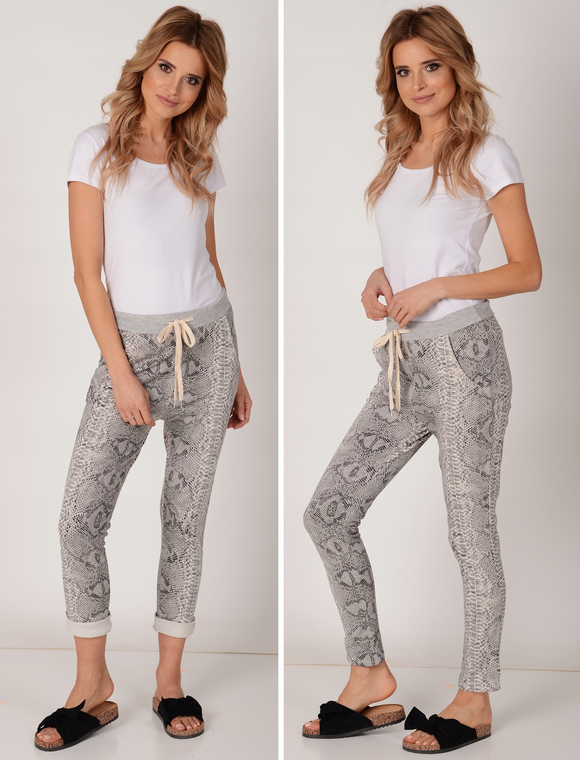 Włoskie SPODNIE Baggy dresowe Wzór dominujący zwierzęcy