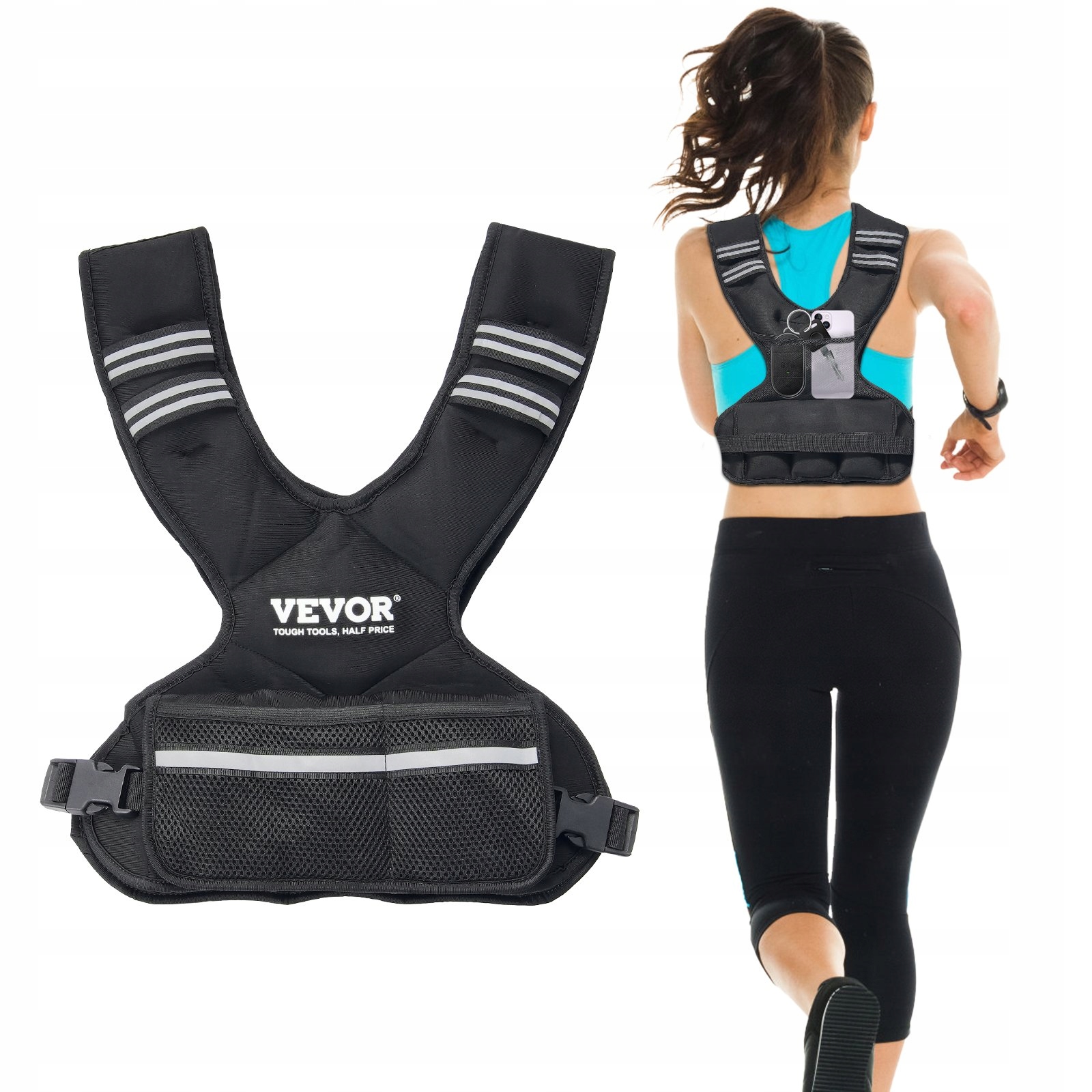Zátěžová vesta sada trénink 9 kg prémiová černá reflexní