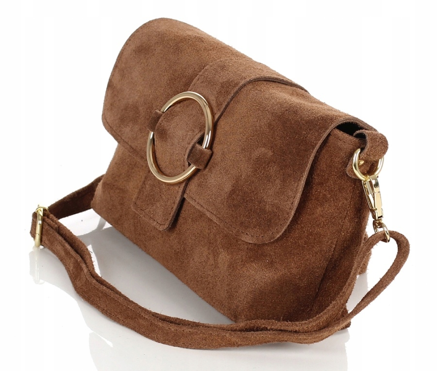 Vera Pelle Cudowna zamszowa torebka listonoszka na długim pasku taupe S55T