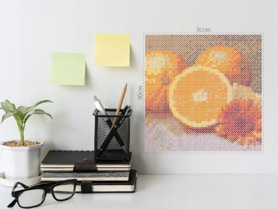 Korálky na žehlení Pomeranče Ovoce Květ Oranžový Citrusy 30x30 cm