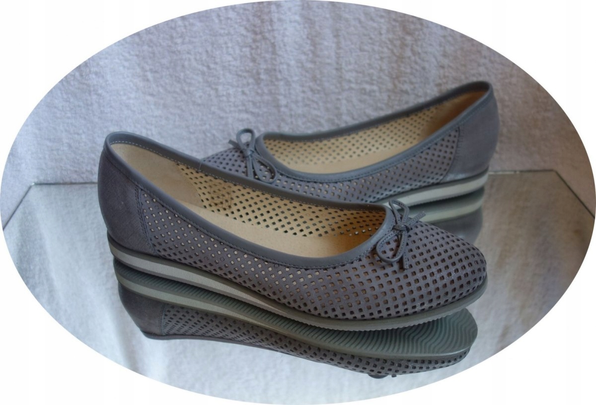 

Skórzane Baletki szare azurowe tęgość H nr 43