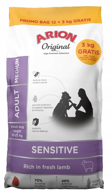 Arion Original Sensitive Suché Krmivo pro dospělé psy Jehněčí 12+3 kg