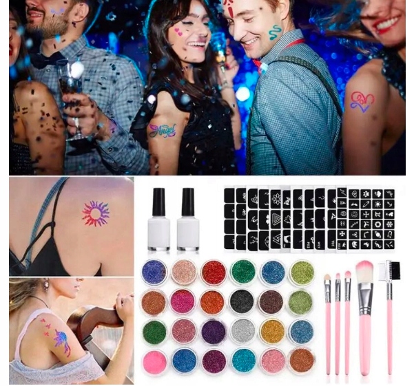 DUŻY ZESTAW DO ROBIENIA TATUAŻY TATUAŻE BROKATOWE Rodzaj tatuaże