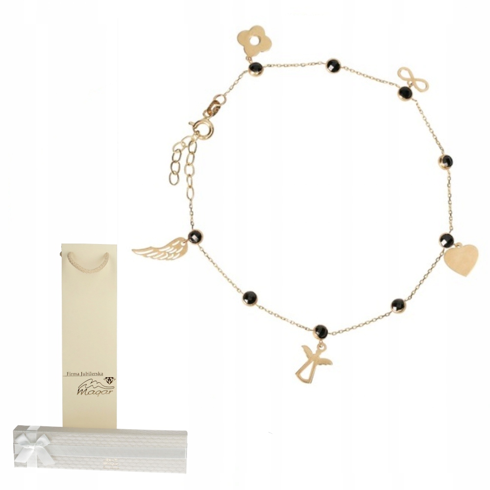 Zlatý náramek Pírko, Anděl, Srdce zlato 585