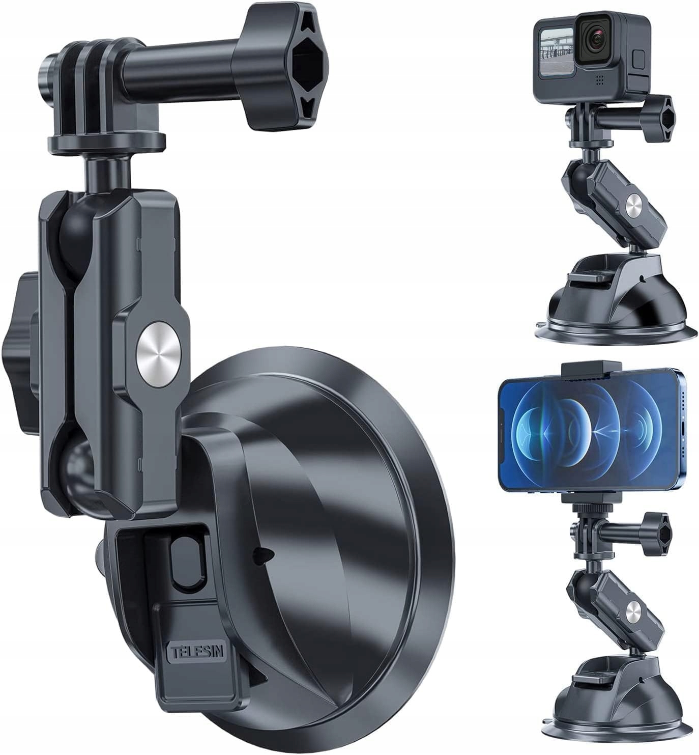 TELESIN Car Mount for GoPro DJI Insta360 on Windshield & Dashboard