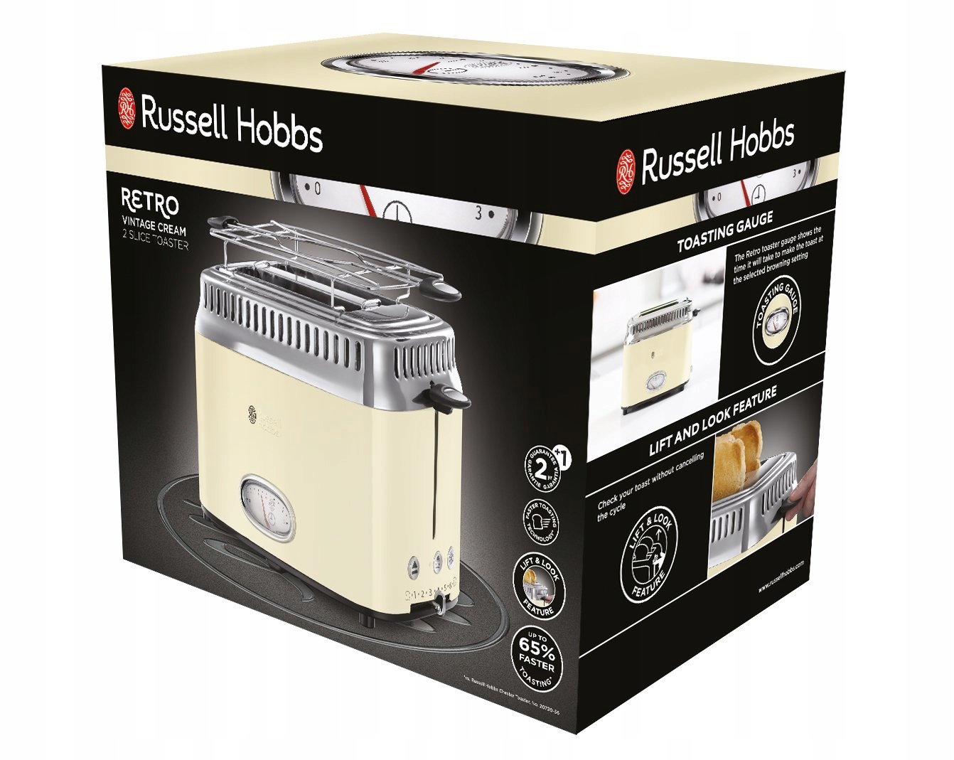 RUSSELL HOBBS Toster Retro Kremowy Stalowy 2 Kromki 1300W 6 Stopni — miniatura 2