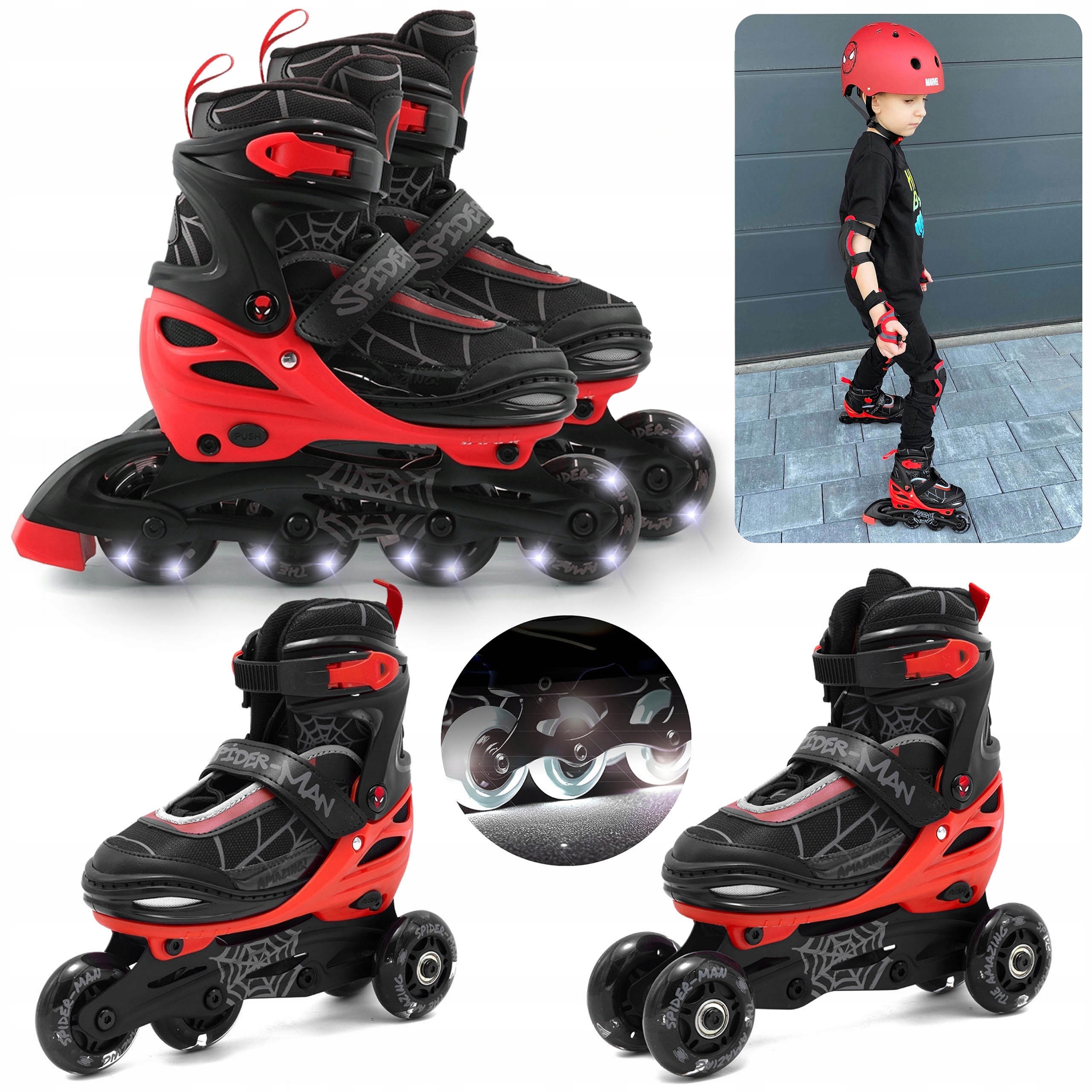 Marvel Spider-Man Czarne Rolki dla chłopca 3w1 Regulowane, do nauki 34-37EU