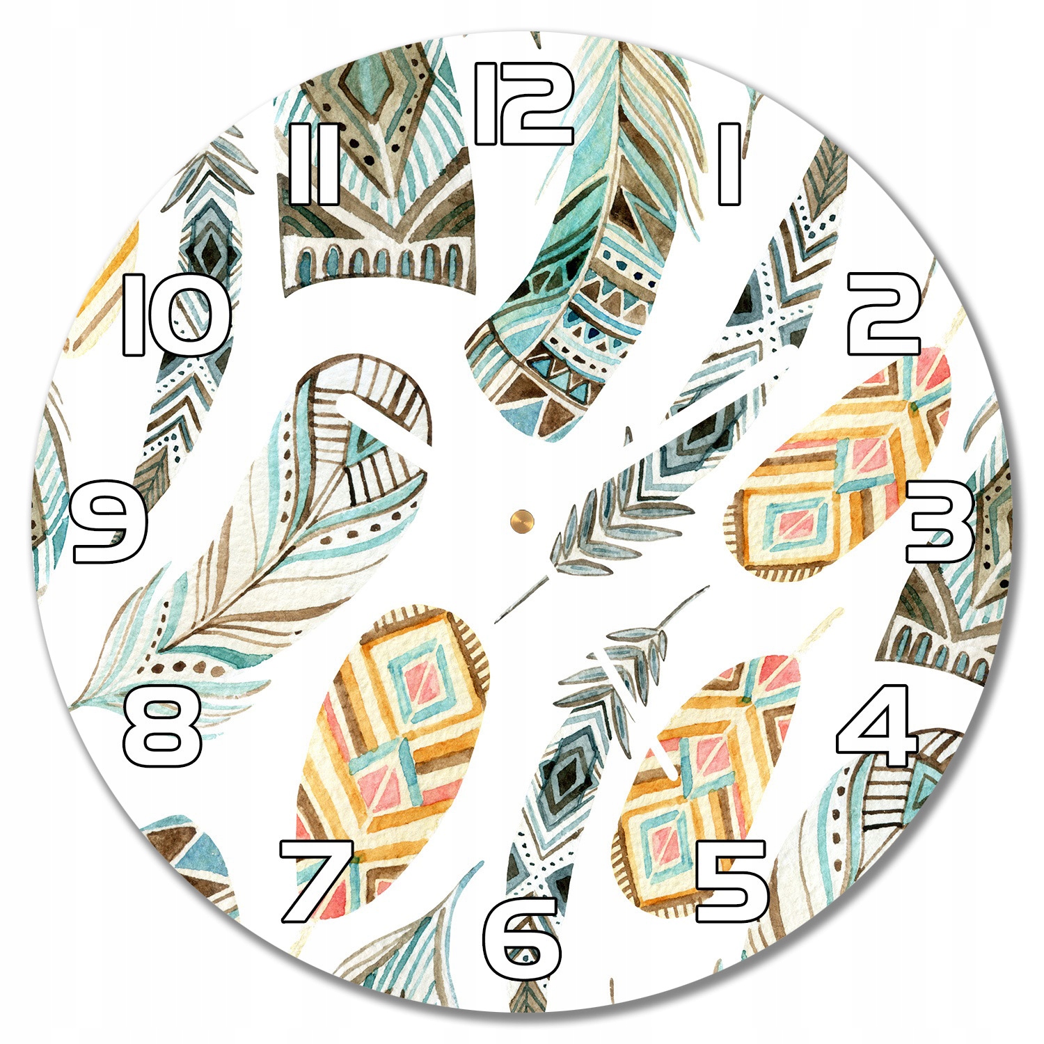 

Zegar ścienny szklany Wzór Etniczny Pióra f30 cm