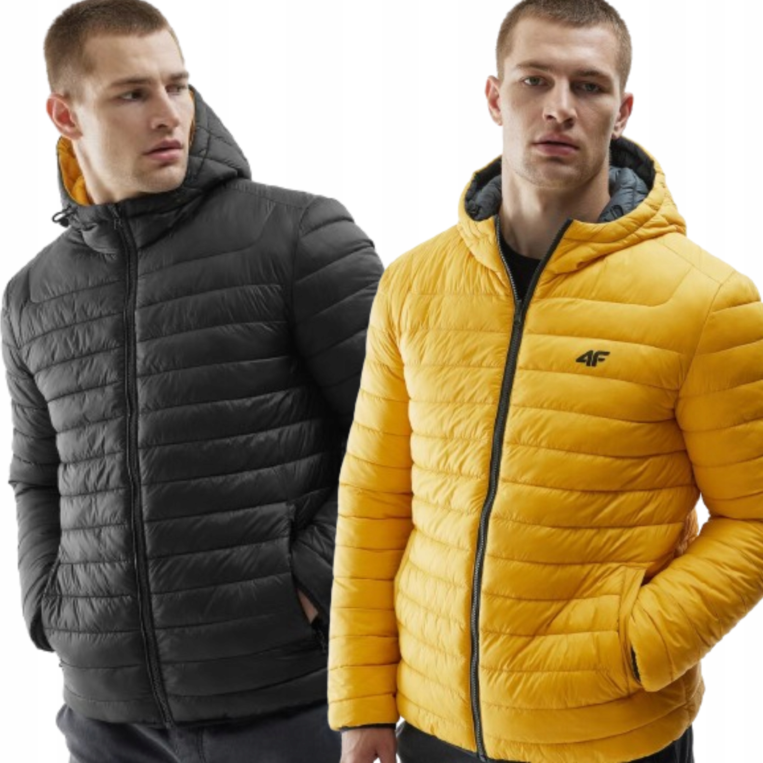 Męska Kurtka Puchowa Dwustronna 4F Z Kapturem Kieszenie XL