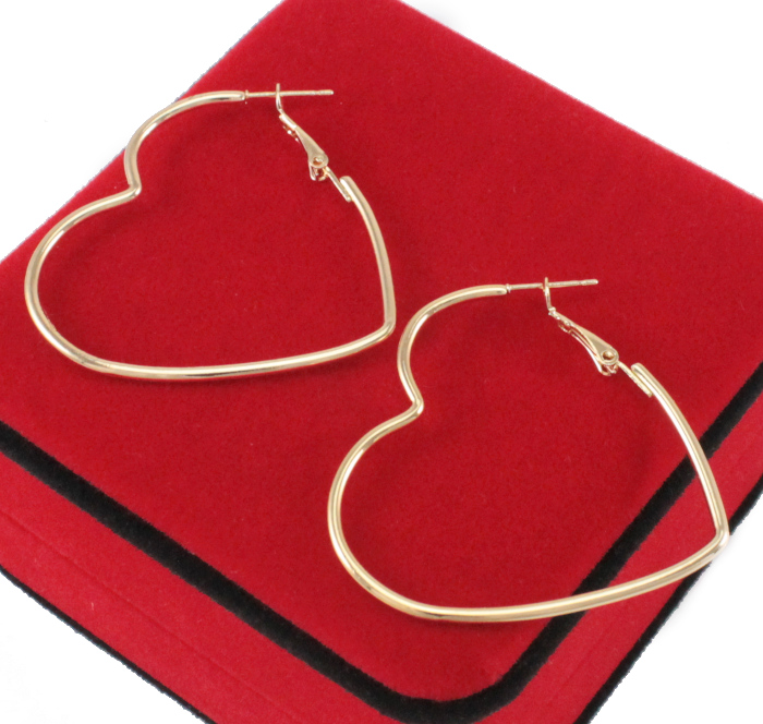 KOLCZYKI ZŁOTE DUŻE SERCA 5 cm STAL CHIRURGICZNA