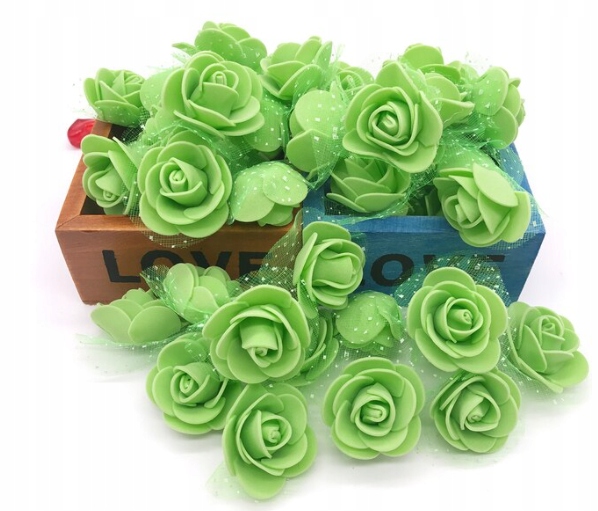 

Zielone Róże Z Tiulem Piankowe 3 CM 5 Szt