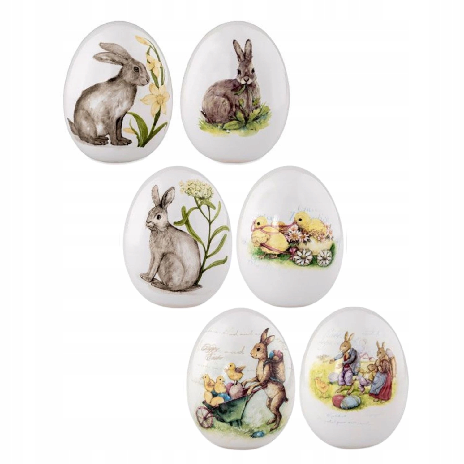 Sada 6 ozdobných velikonočních vajíček Franz Furst, porcelánová figurka