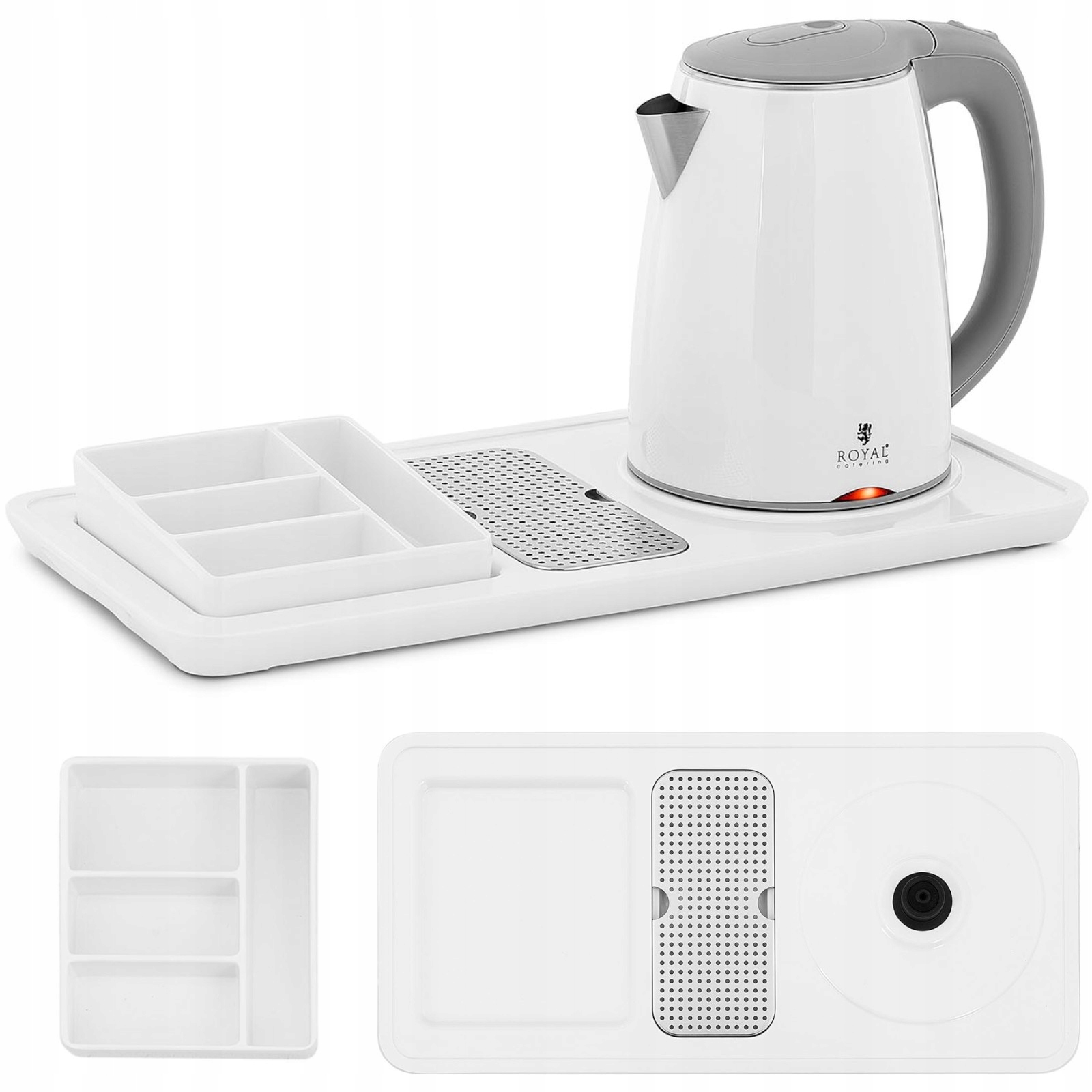 Hotelový uvítací set, rýchlovarná kanvica s podnosom 1.2 l 1800 W, biela