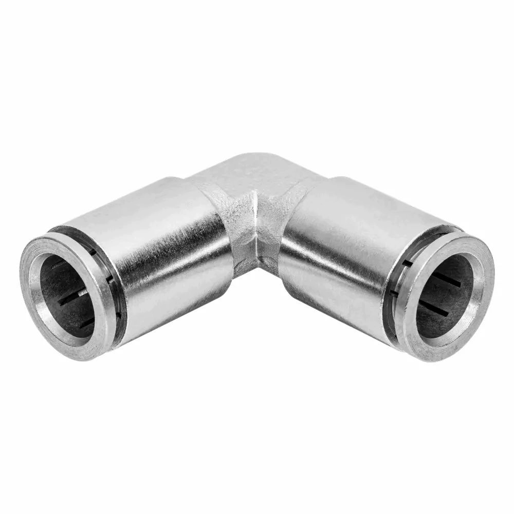 Złącze wtykowe kątowe kolanko dwustronne łącznik 10mm mosiądz nikiel