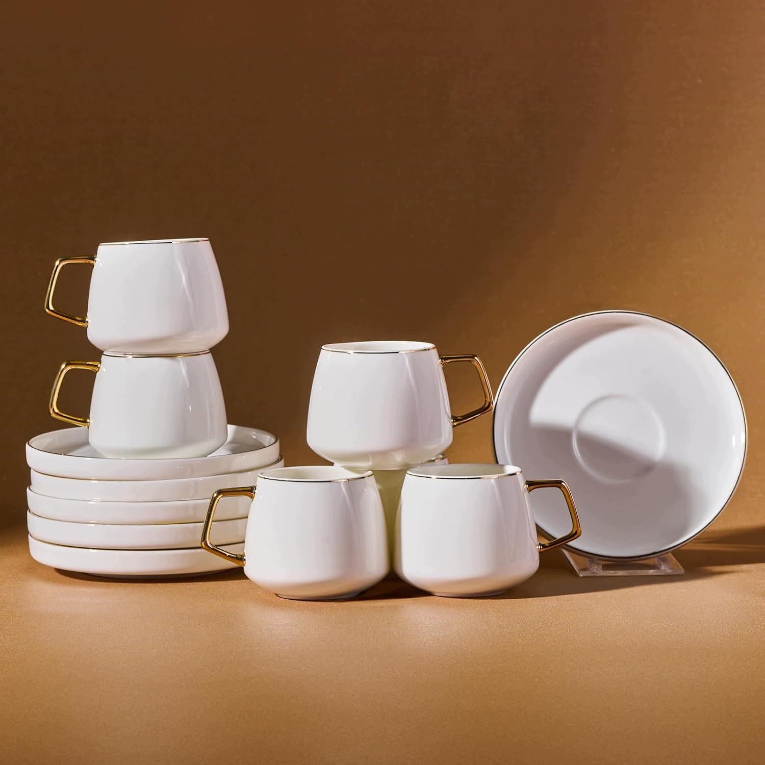 Tureckie filiżanki do kawy Saturn Gold 6 szt. porcelana ze spodkami