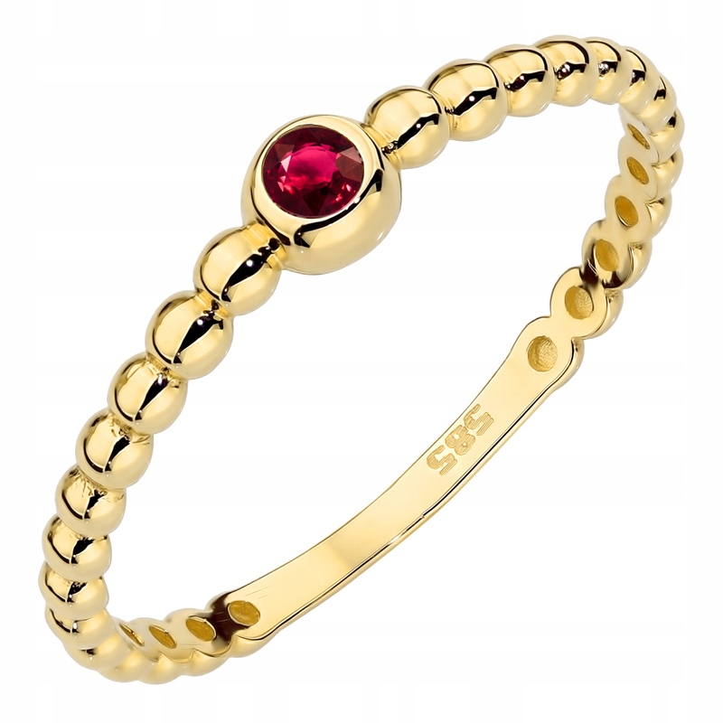 Zlatý Prstýnek pr. 585 Červená Zirkon kulatá vazba 14k vel.16