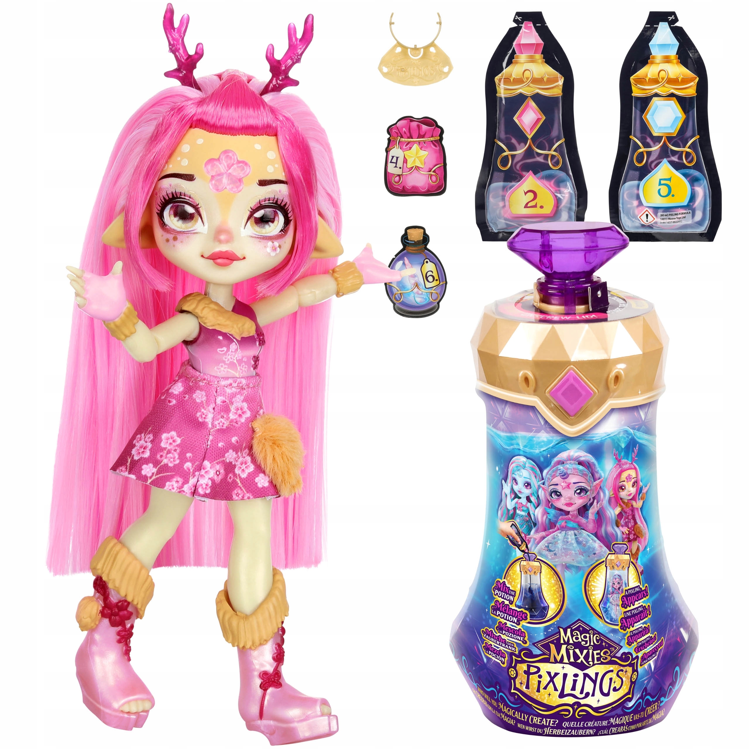 Magic Mixies Pixlings Jelonek Deerlee Lalka Magiczna + Zestaw Eliksirów