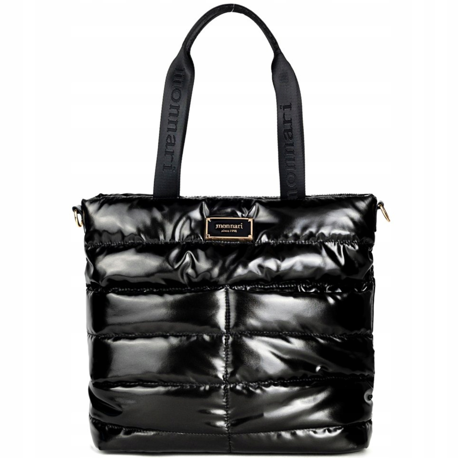 Dámská taška Monnari Shopper přes rameno černá prošívaná eko lakovaná kůže