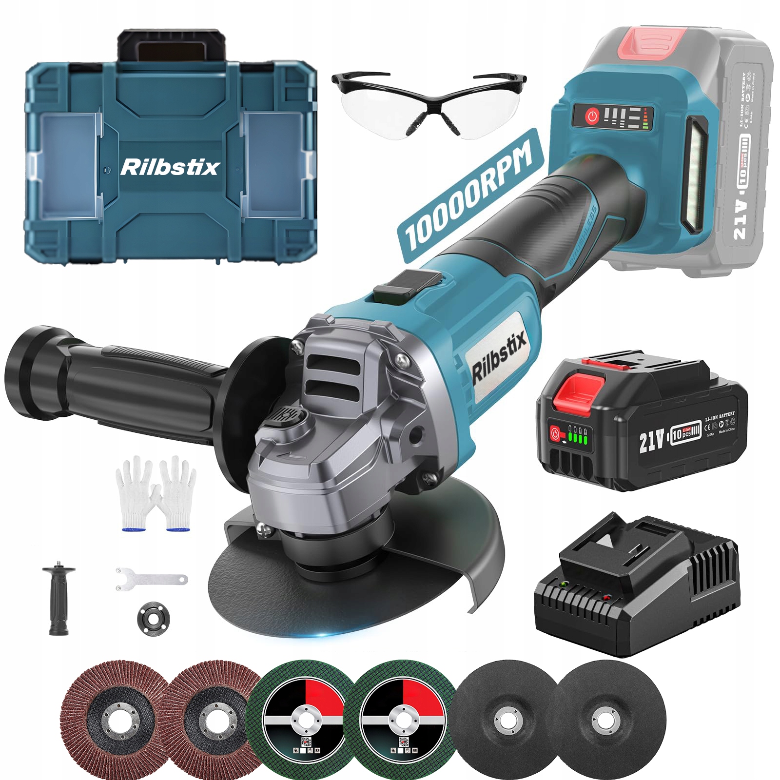 Szlifierka Kątowa Akumulatorowa 125MM 1000W Rilbstix Zestaw