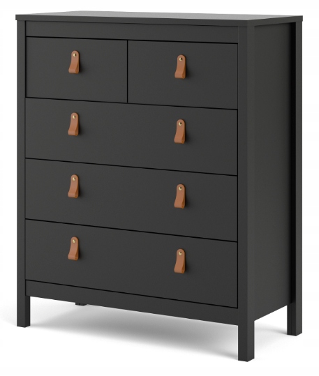 KOMODA skandynawska czarny mat 5 SZUFLAD do salonu 82 cm x 99 cm MADRID