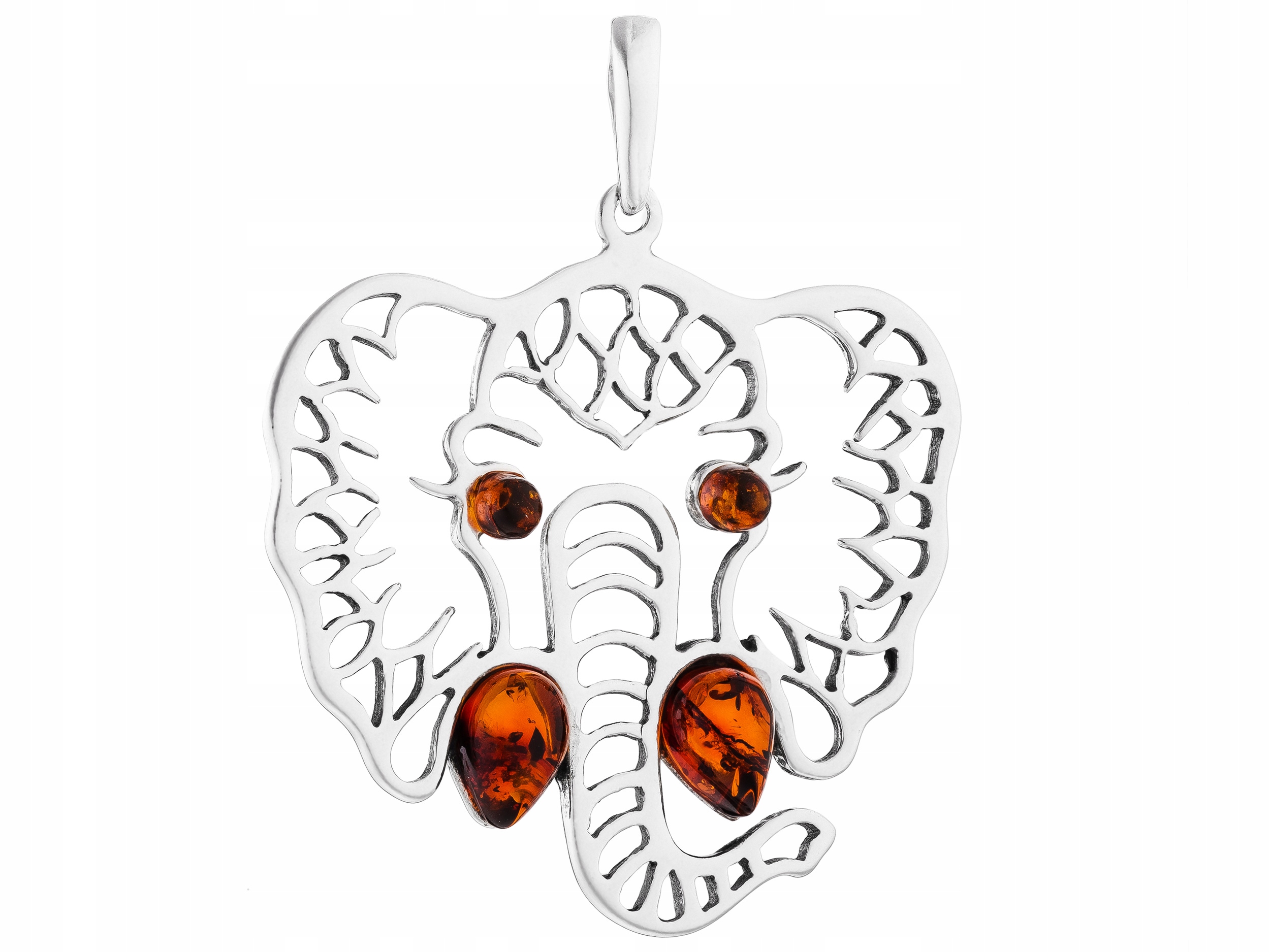 Velký stříbrný přívěsek Slon s jantarem Přívěsek Slon Amulet pro štěstí