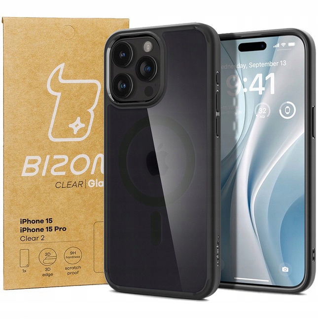 Pouzdro sklo na displej pro iPhone 15 Pro Spigen Bizon zadní kryt Magsafe