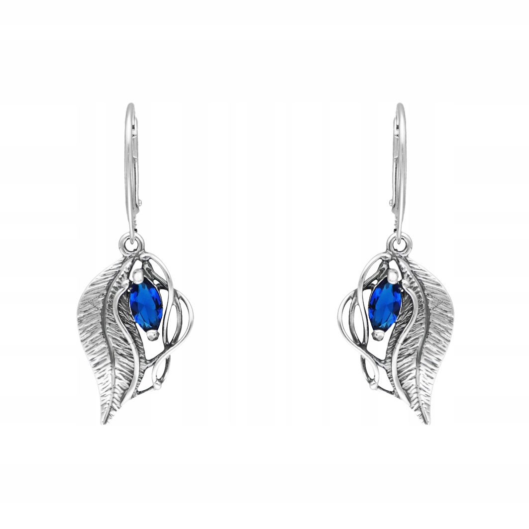 Náušnice se safírovým zirkonem, oxidované stříbro