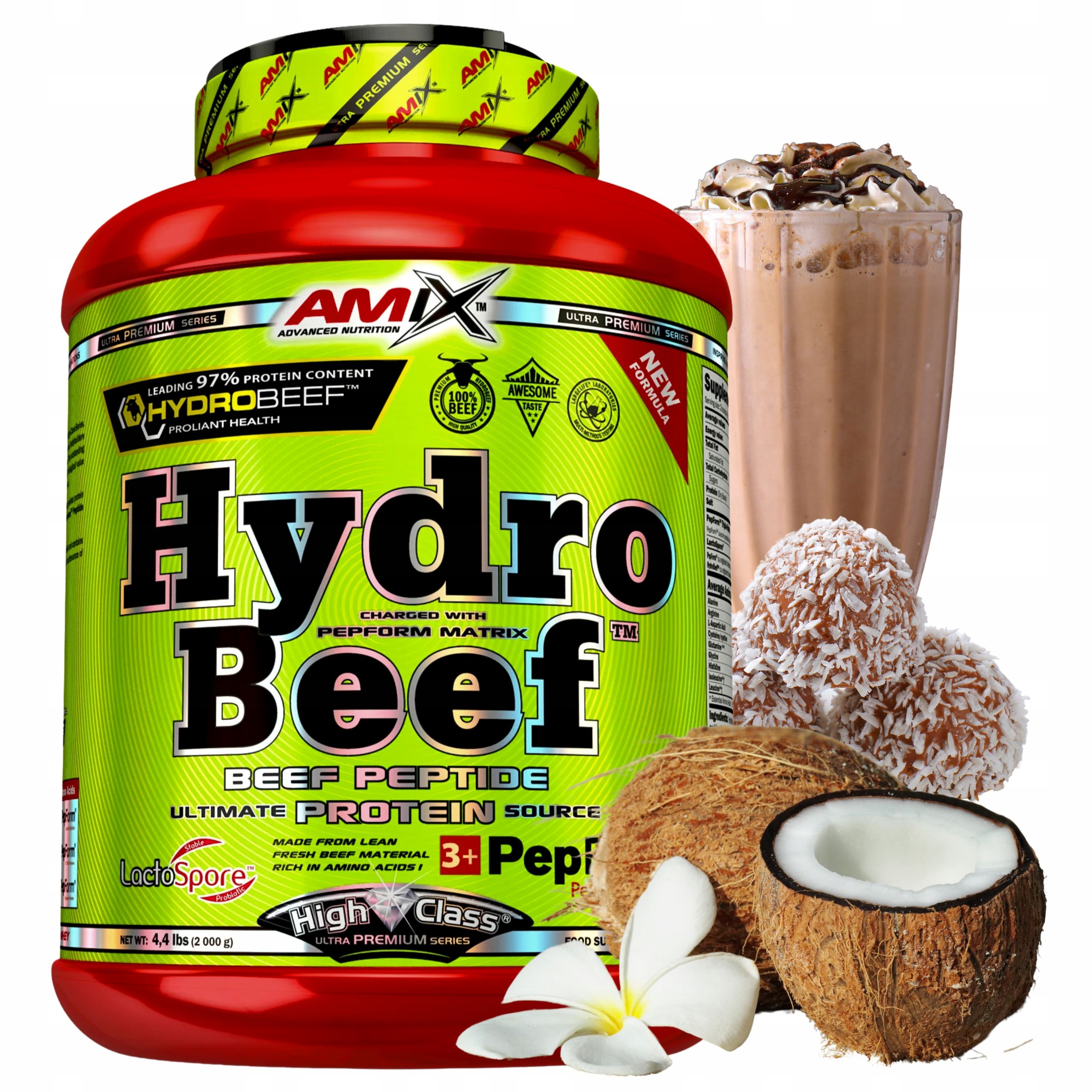 Hovězí protein Hydrolyzát Amix Hydro Beef Protein 2kg Čokoláda Kokos