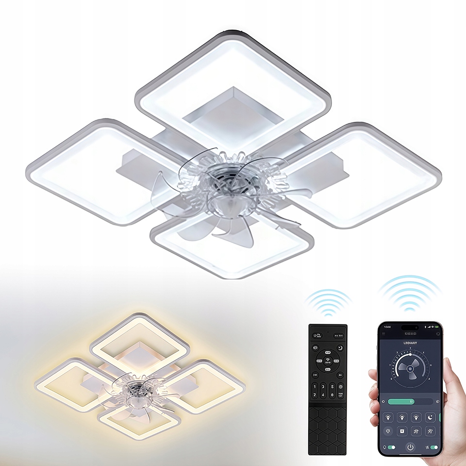 Stropní Svítidlo Čtvercová S Větrným Mlýnem Do Ložnice Led Lustr S Dálkovým Ovládáním