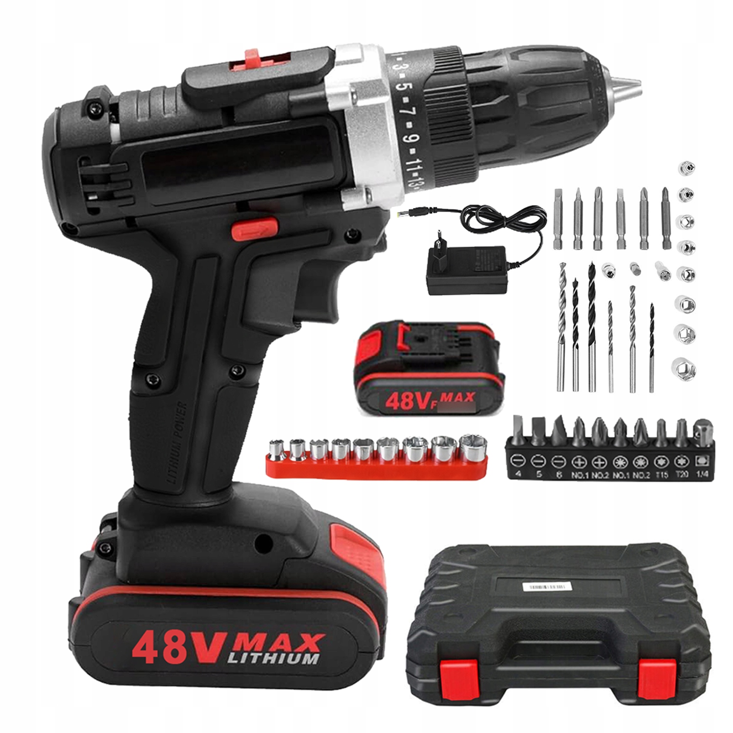 Příklepová Vrtačka Aku Šroubovák Bity Nástavce 2XAKU 220V 1350 Ot/min 25X25X5 CM