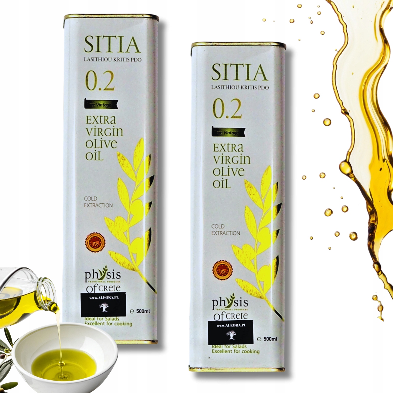 Grecka Oliwa z Oliwek Extra Virgin Physis Sitia 2x0,5L 0,2% data 03/2027