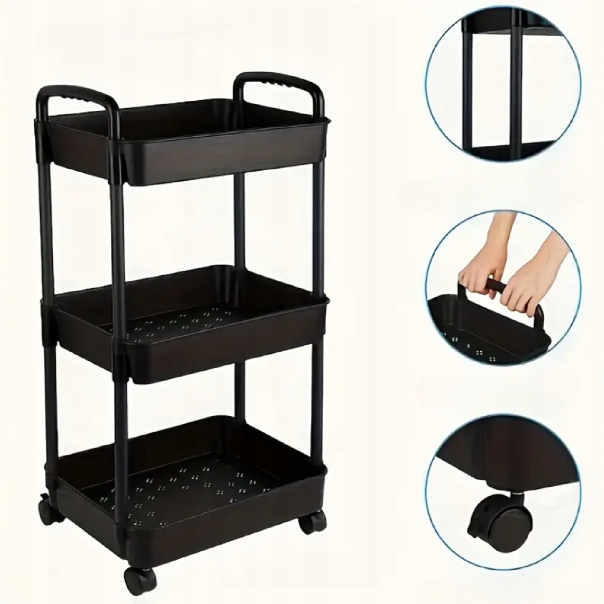 REGAŁ MOBILNY NA KÓŁKACH WÓZEK KUCHENNY 3 PÓŁKI CZARNY DO KUCHNI 40x27x74 Kod producenta D-MR2