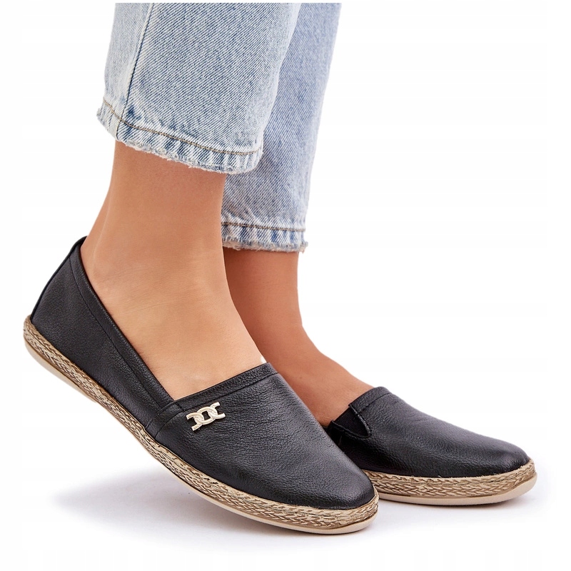 Elegantní Dámské Kožené Espadrilky Zazoo 10177 Černé 36