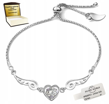 Stříbrný Náramek 925 Dámské Zirkony Swarovski Srdce A Křídla Gravírování