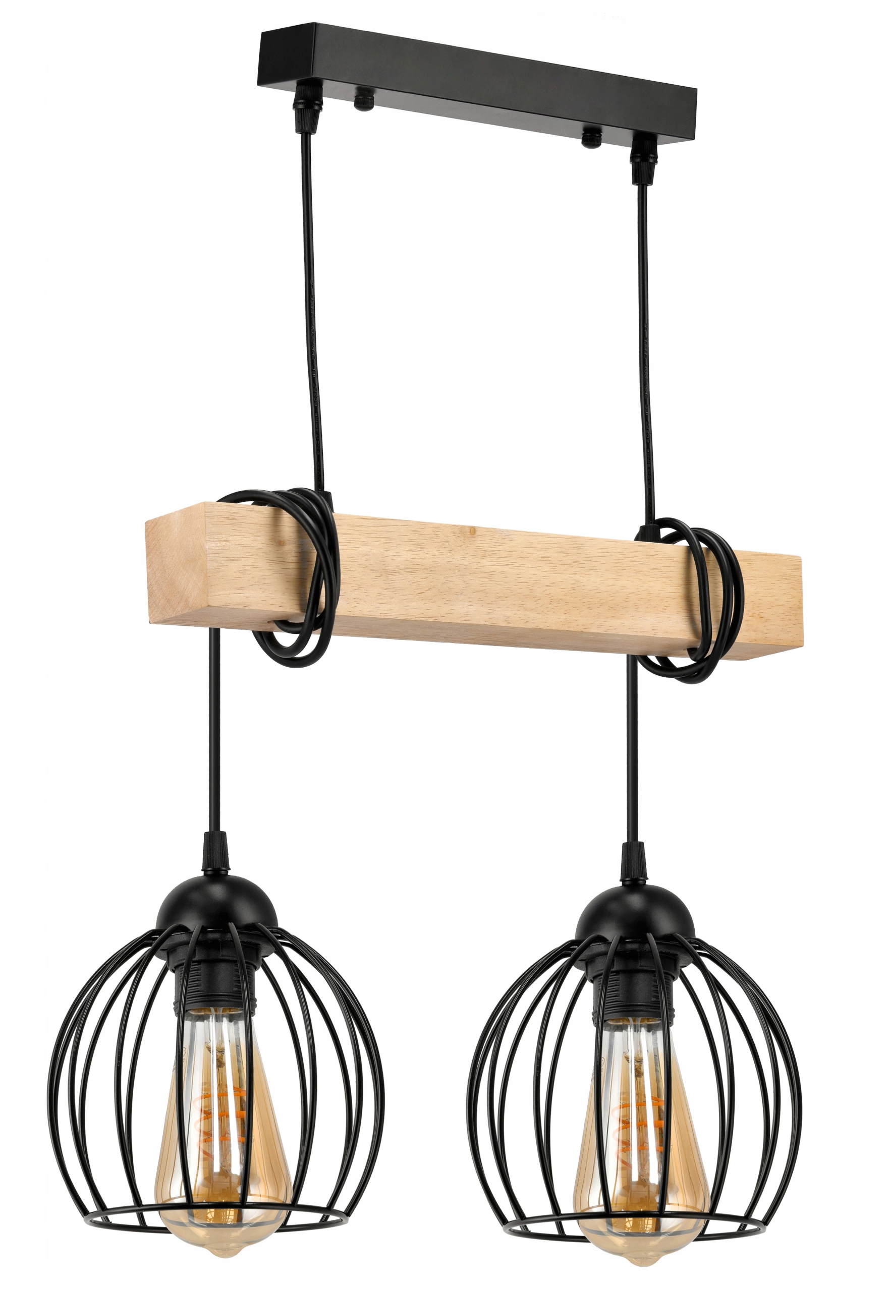 Závěsné Stropní Svítidlo Led Dřevěný nosník 2x E27 Lustr Drátěná koule