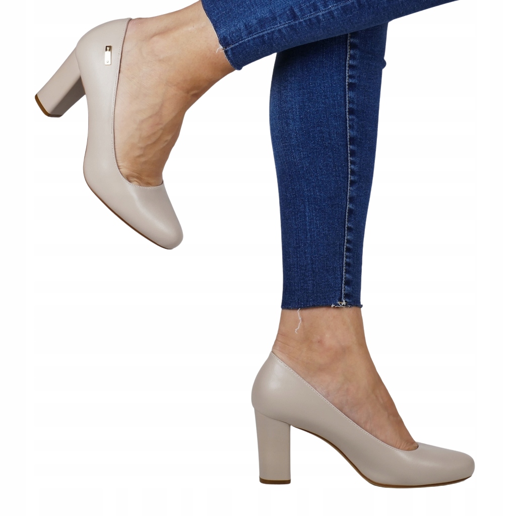 iButy DAMSKIE CZÓŁENKA NA SŁUPKU NA OBCASIE JASNE SZARE BEŻOWE WYGODNE Rozmiar 37