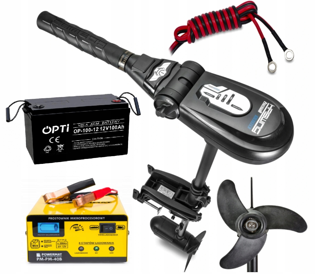 Silnik Zaburtowy Elektryczny Protruar 1.0 R2 65lbs 12V Aku 100Ah+ładowar