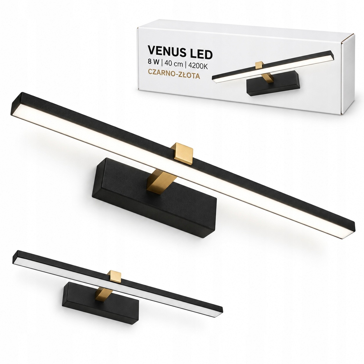 Černo-zlatá nástěnná lampa Venus 8W 40 cm Led pro zrcadlo 4200K IP44 580lm