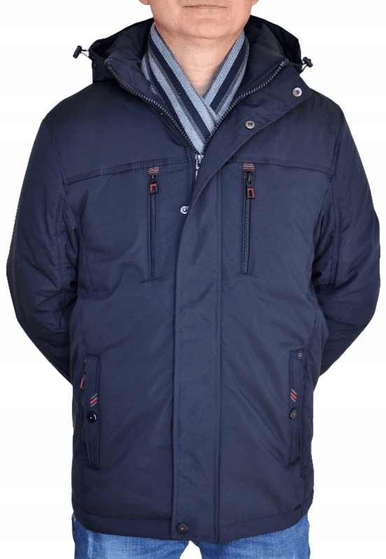 XXL Pánská teplá zimní bunda s kapucí Námořnická Modrá Regular 2XL