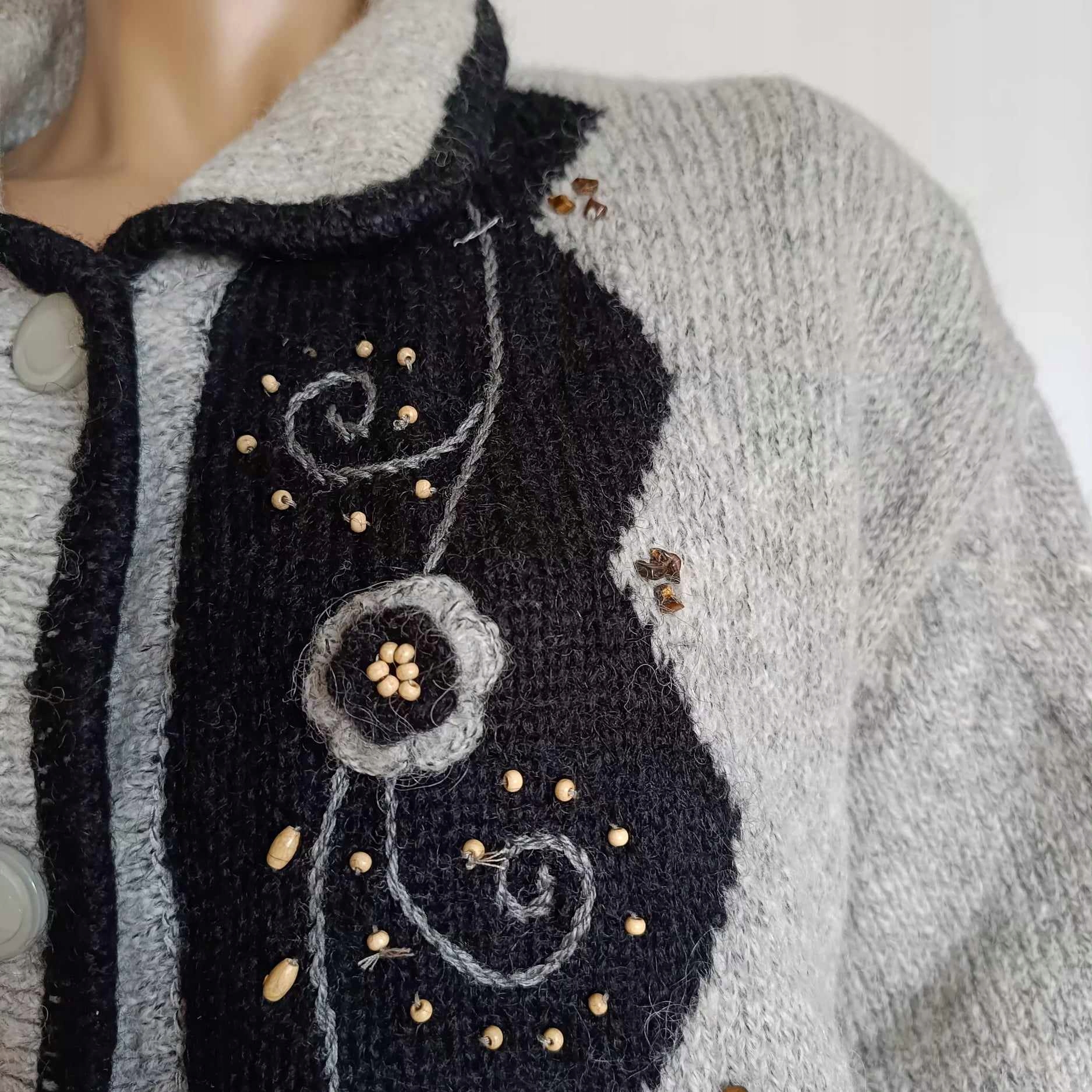 CLASSICS duży moherowy kardigan kurtka haft 50-56 Rozmiar uniwersalny