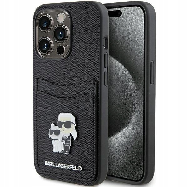 Pouzdro na karty Karl Lagerfeld Saffiano Karl&Choupette pro iPhone 15 Pro