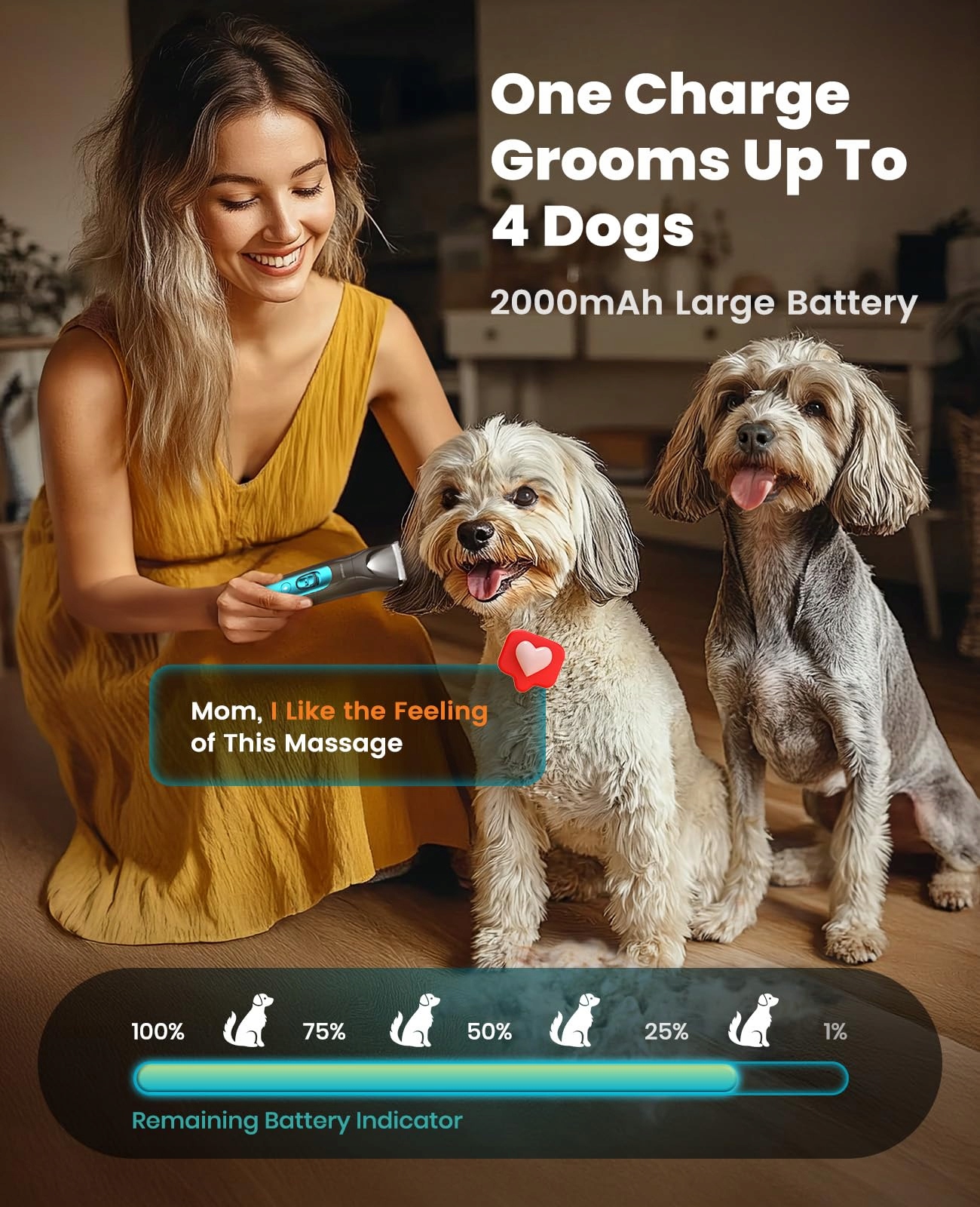 ONEISALL Maszynka Do Strzyżenia Zwierząt LED 4w1 Dla Psów i Kotów 2000mAh — miniatura 8
