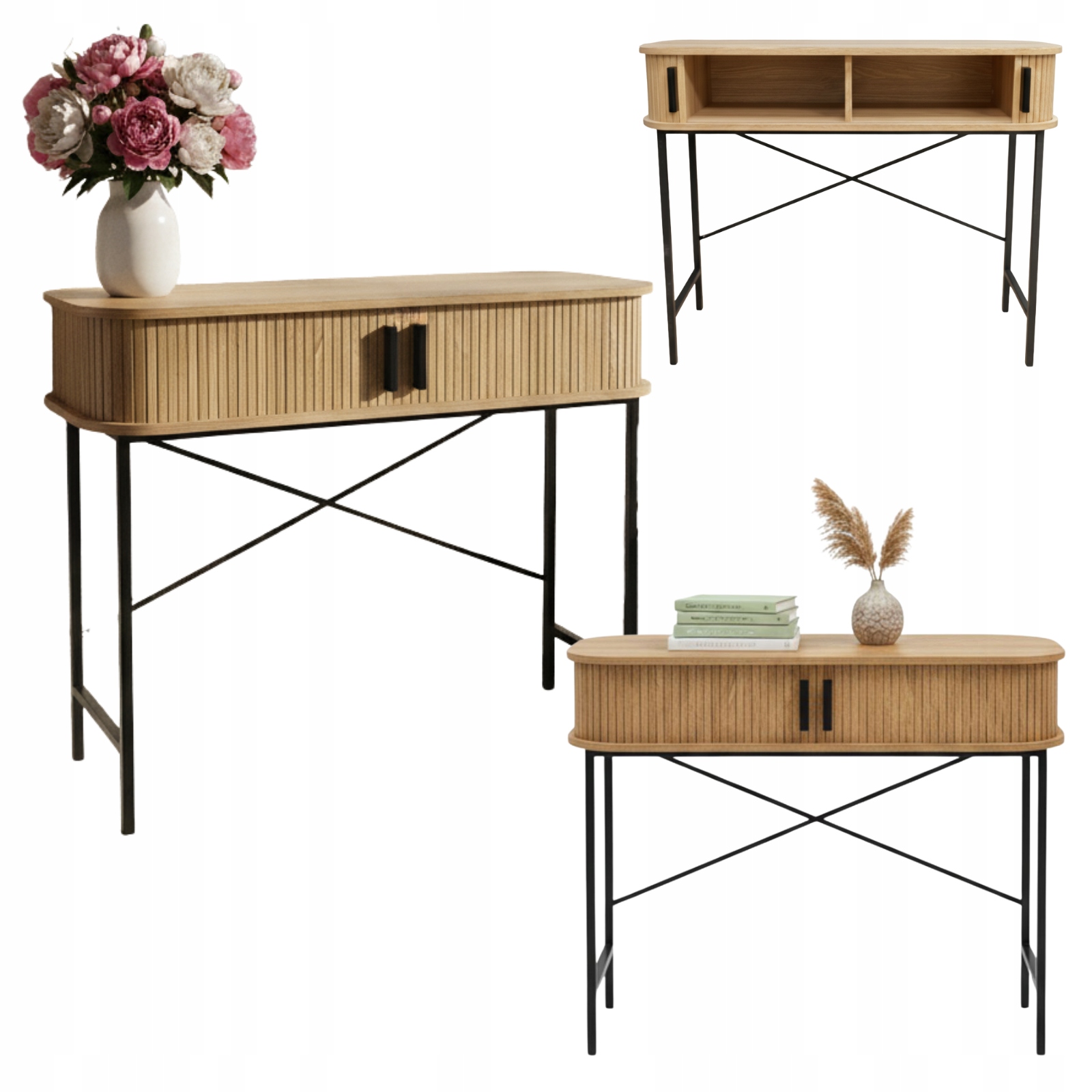 Konzola Scava s posuvnými dverami, drážkovaná, 100 x 35 x 80,5 cm