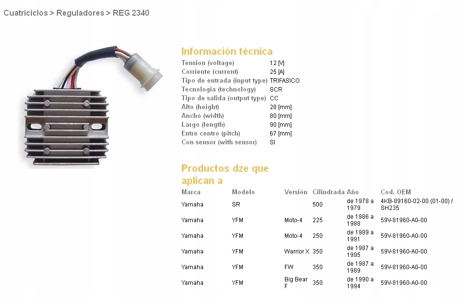 Regulátor Napätia Dze Yamaha Yfm 225/250 MOTO-4 '86-'91 Yfm 350 Fw '87-'8