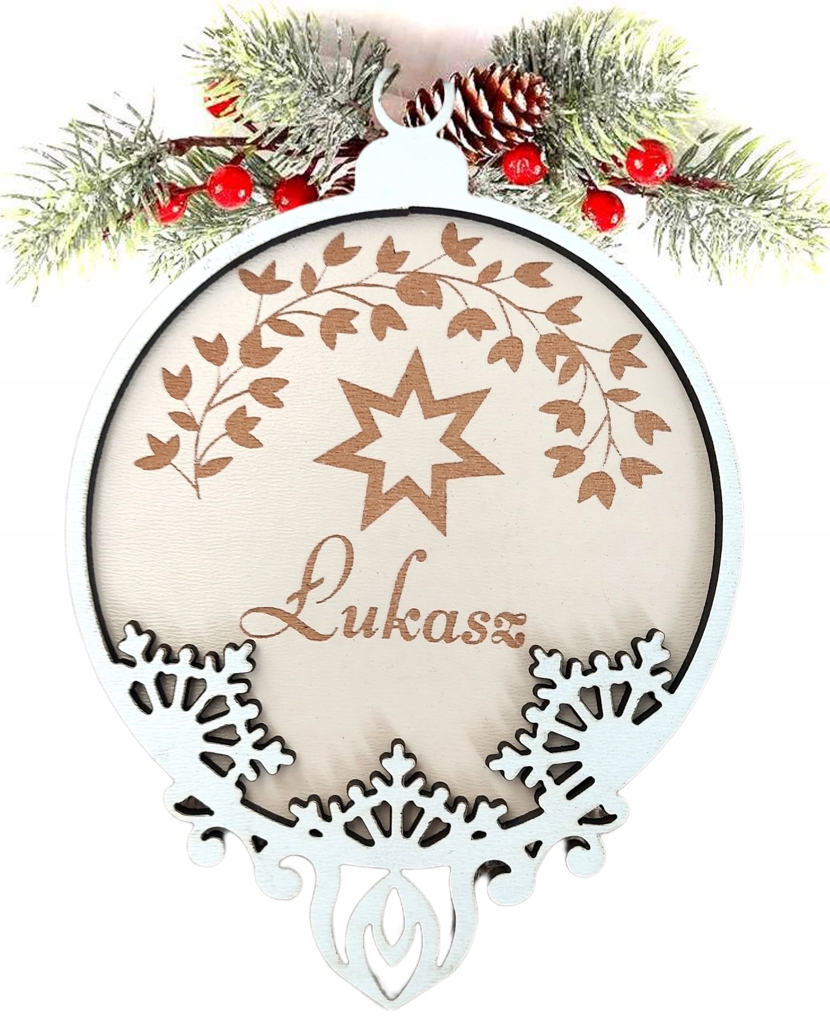 

Drewniana duża bombka Twoje Imię * 10x14cm