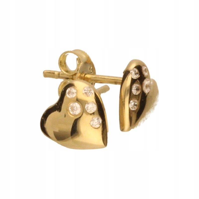 Zlaté náušnice srdíčka 585, hladká srdíčka na puzetkách se 7mm kubickými zirkony